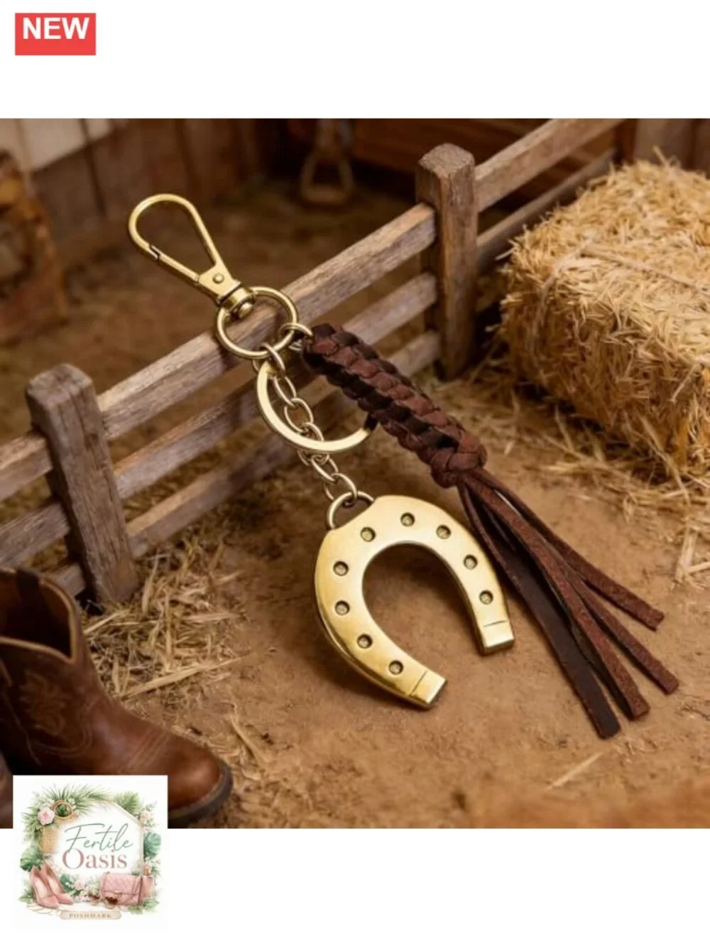 Western Horseshoe Keychain Cowboy Hat Cow Charm Boho Purse Key Ring Gift for